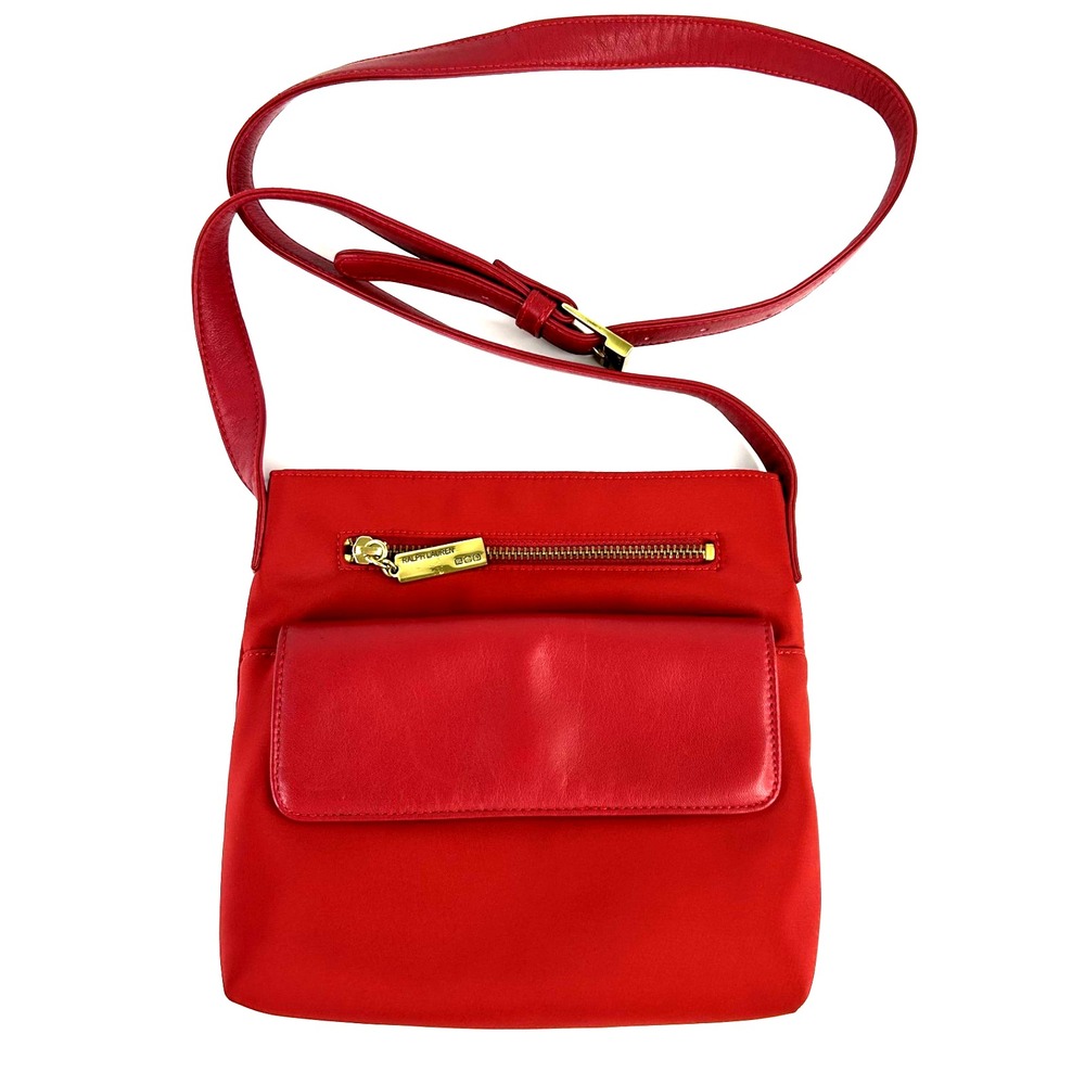 Ralph Lauren Red Crossbody Purse Shoulder Bag Nylon Gold Hardware Pocket 90's